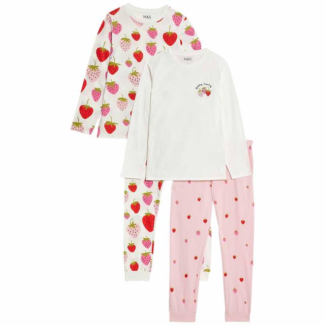 M & S 2pk Strawberry Pyjamas 7-8Y Ivory, 2 per Pack