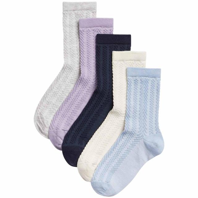 M & S Girls Cotton Blend Socks, Sizes Large 4-7, 5 per Pack