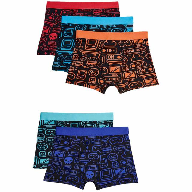 M & S Boys Cotton With Stretch Gaming Trunks, 9-10 Years, 5pk, 5 per Pack