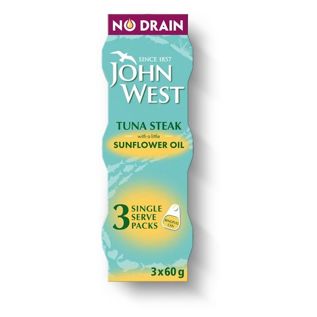 John West No Drain Tuna Steak In Sunflower Oil, 3 x 60g