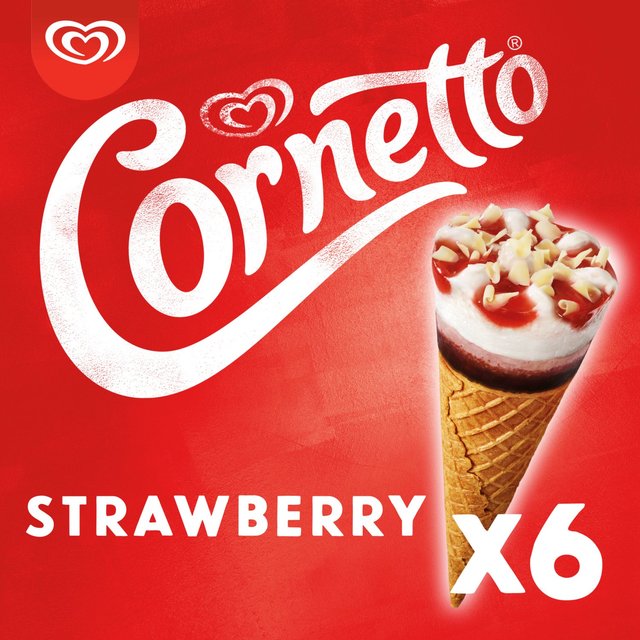 Cornetto Strawberry Ice Cream Cones, 6 x 90ml