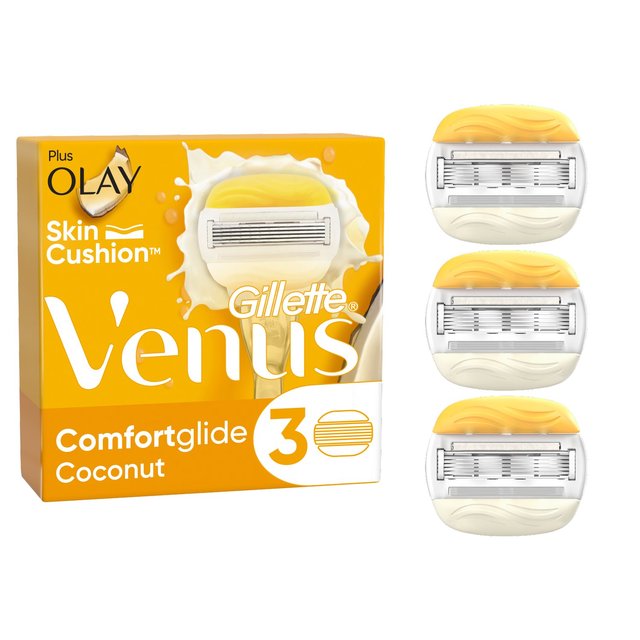 Gillette Venus Comfortglide Razor Blades With Olay Coconut, 3 Per Pack