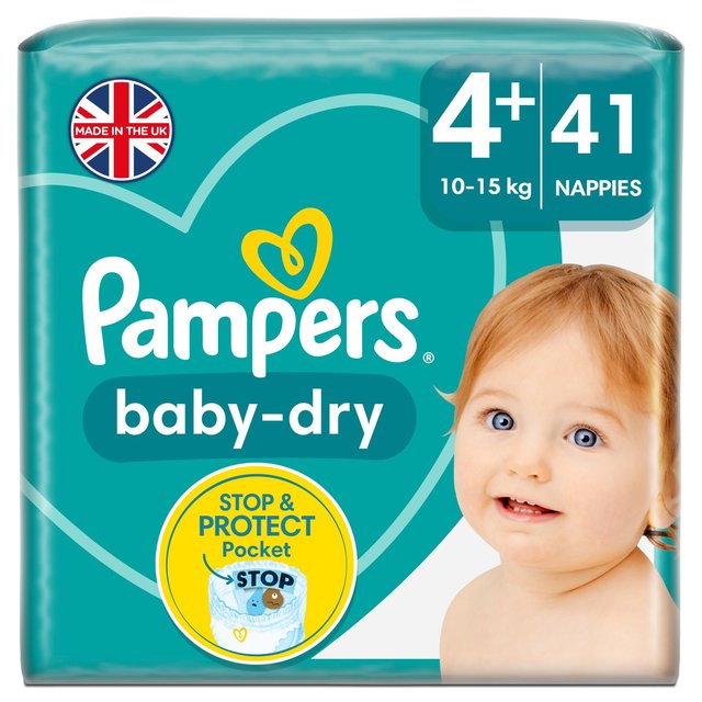 Pampers Baby-Dry Nappies, Size 4+, 10-15kg, Essential Pack