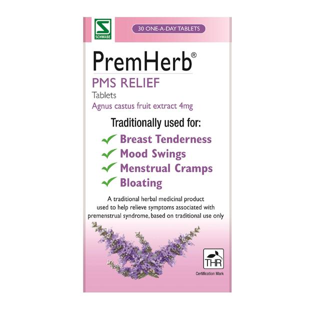 Schwabe Pharma PremHerb PMS Relief Agnus Castus Fruit Extract Tablets 4mg, 30 Per Pack