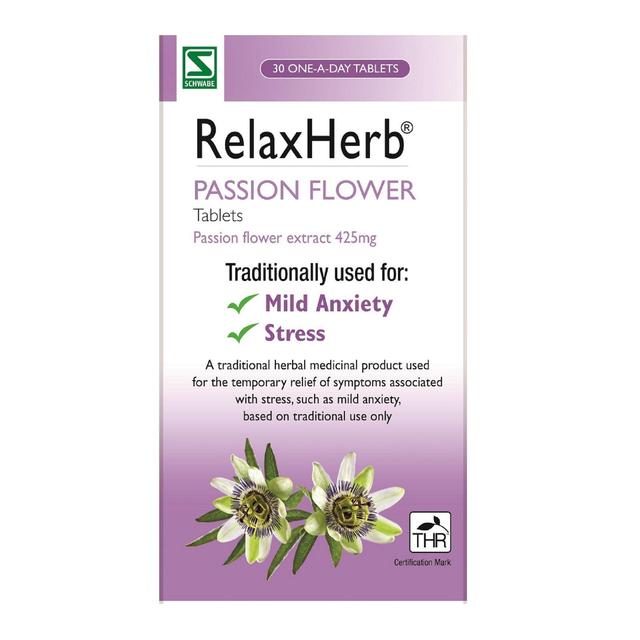Schwabe Pharma RelaxHerb Passion Flower Anxiety & Stress Tablets 425mg, 30 Per Pack