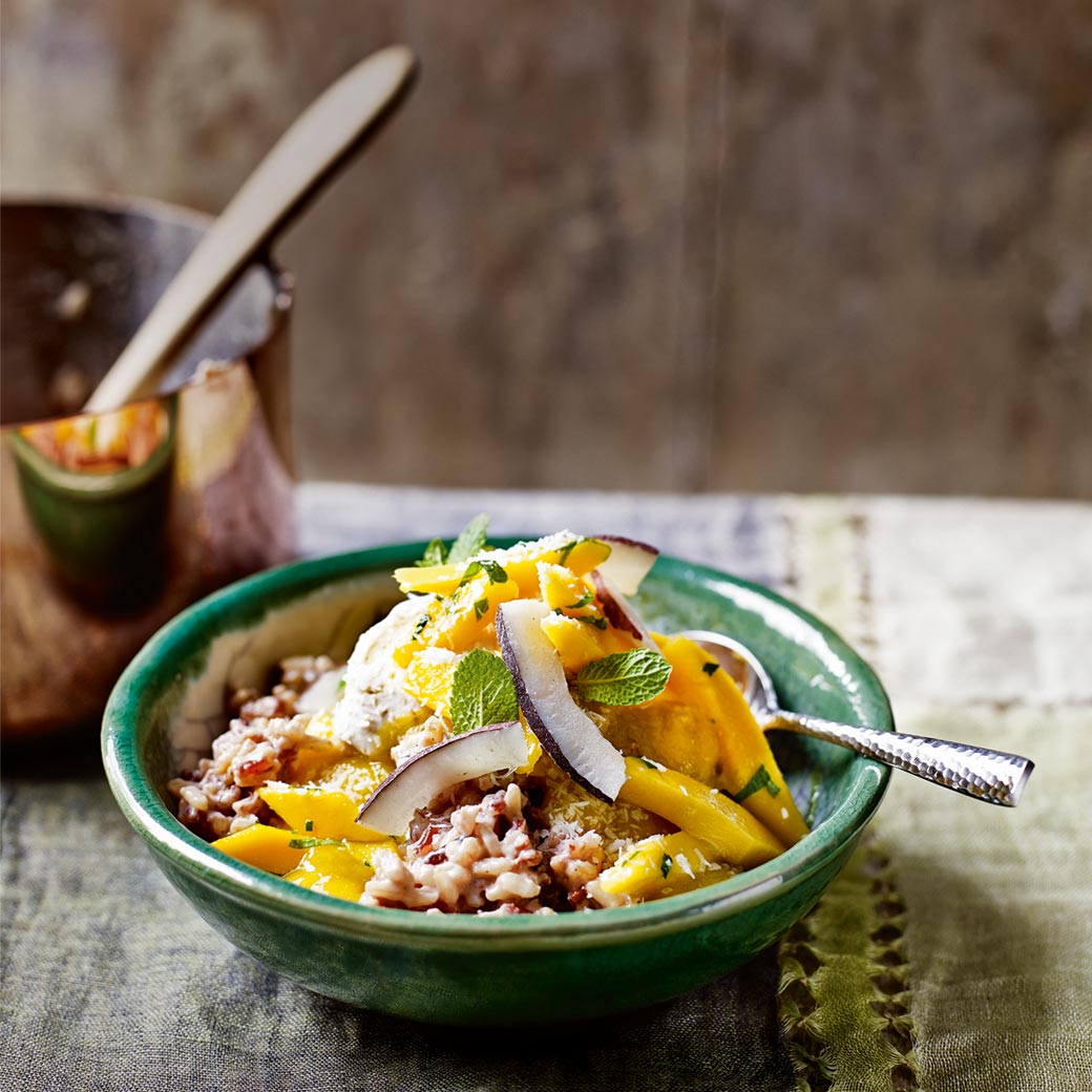 Coconut Wild Rice Pudding with Mango and Mint Salsa