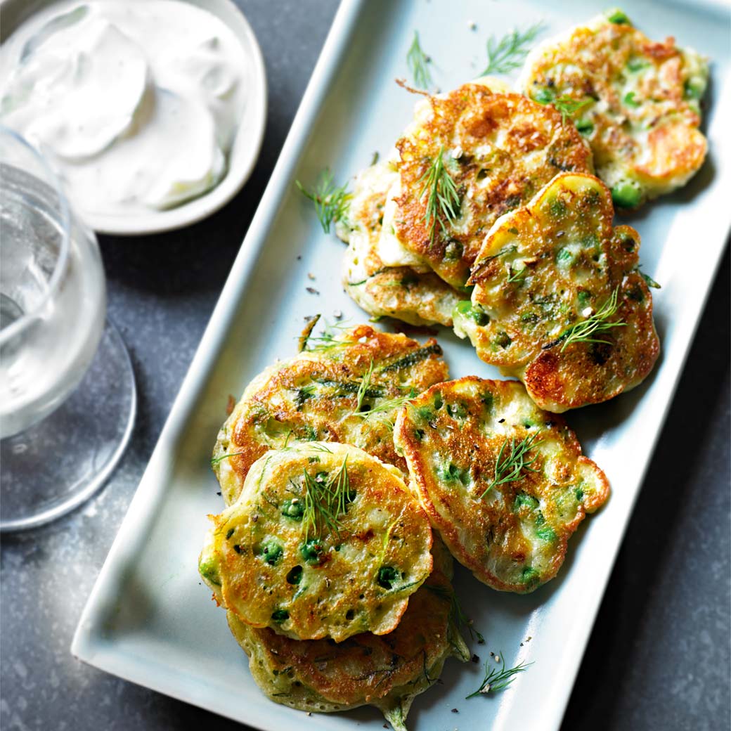 Pea, Courgette and Feta Fritters