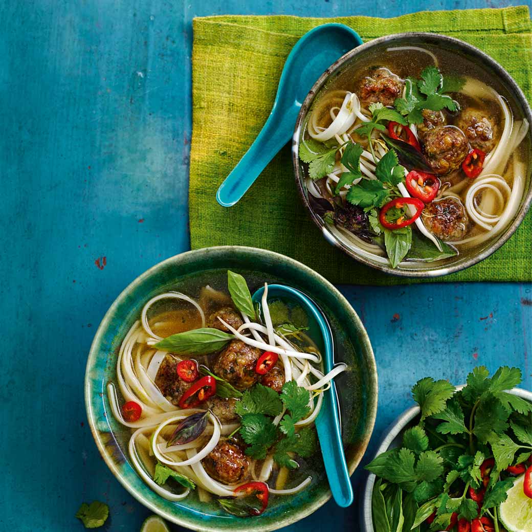 Pho with Asian meatballs