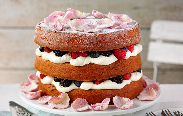 Summer Berry Cake with Crystallised Rose Petals 