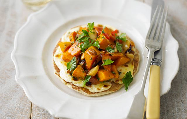 Buckwheat Pancakes with Goat's Cheese and Sweet Roasted Squash 