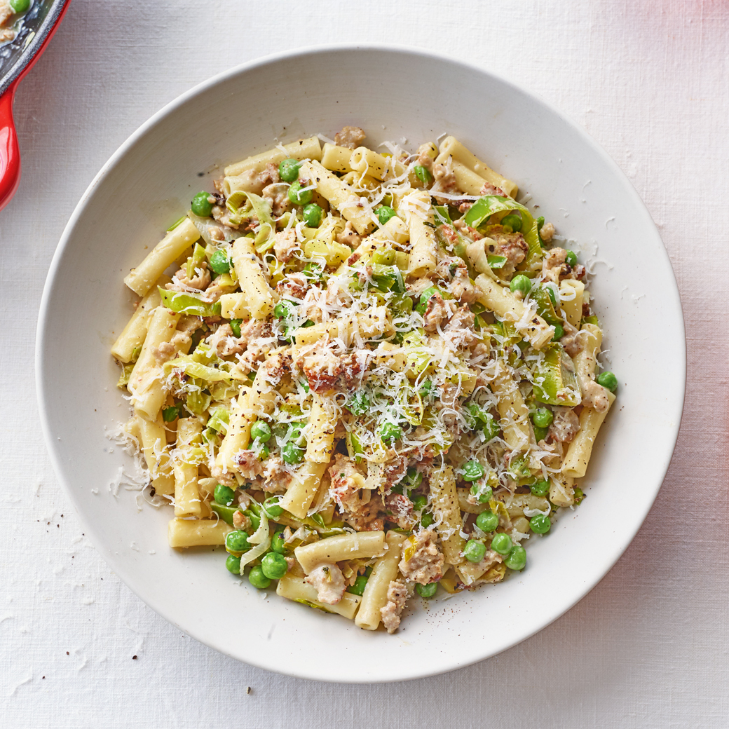 Creamy Sausage, Leek and Pea Pasta