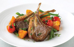 Lamb Cutlets with Butternut Squash, Beans, and Mint