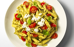 Penne with Basil Pesto, Cherry Tomatoes & Ricotta