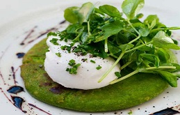 Pea Pancakes and Poached Egg 