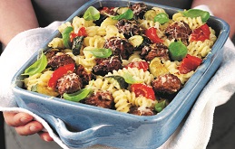 Meatball and Roasted Vegetable Pasta Bake