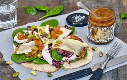 Brie, Spinach & Pear Wrap with Rubies Pear, Fig & Port Chutney
