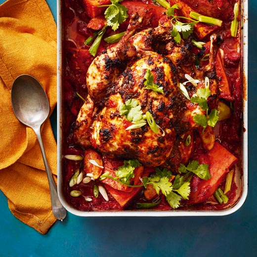 One-Tin Chipotle Roast Chicken and Sweet Potatoes Recipe | Recipes from ...