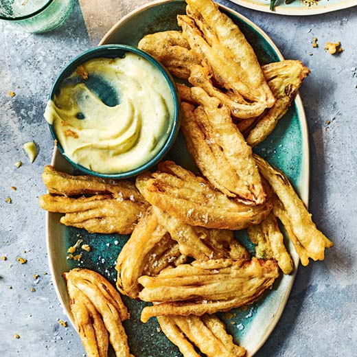 Fennel tempura with wasabi mayonnaise and samphire