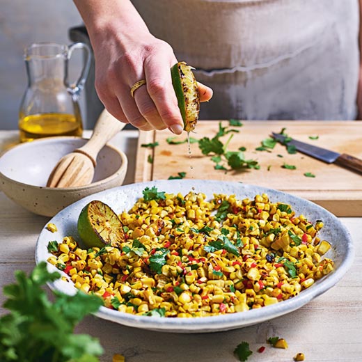 Barbecued corn, lime and coriander salad