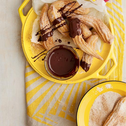 Gluten-free churros with chocolate dip
