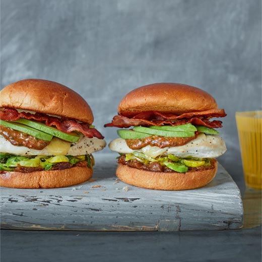 Chicken Burger with Satay Sauce and Sauteed Sprouts