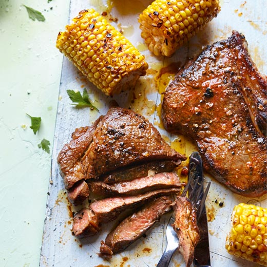 Sweet Paprika Steak with Chargrilled Corn & Smashed New Potatoes