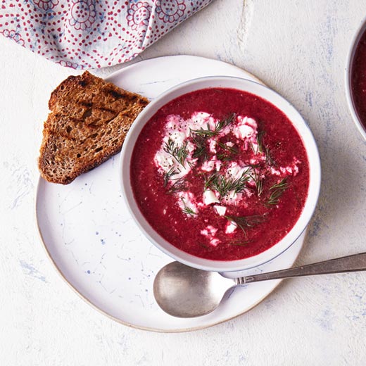 Beetroot And Apple Soup With Feta And Dill