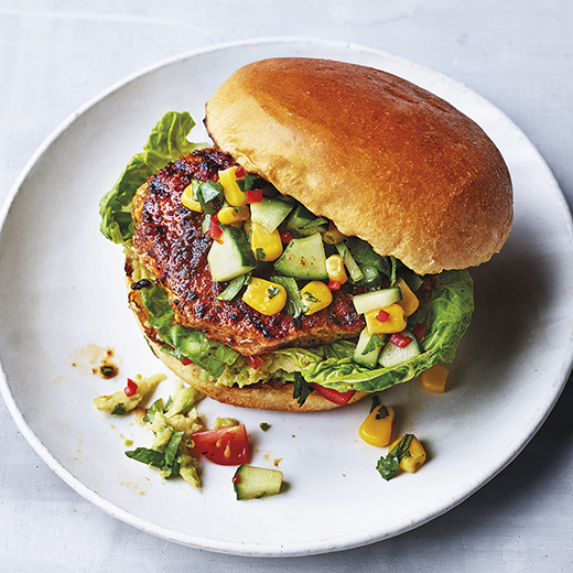 Mexican-Style Pork Burgers with Salsa and Guacamole