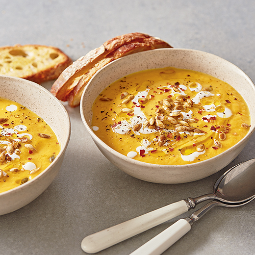 Whole Butternut Soup with Toasted Seeds
