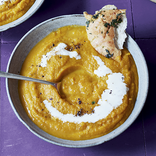 Roasted Carrot and Sage Soup with Garlic Pittas Recipe | Recipes from Ocado