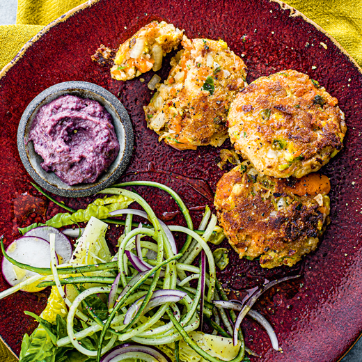 Romy Gill’s Leftover Vegetable Tikki with Red Cabbage Dip