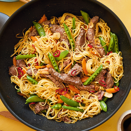 Beef Noodle Stir-fry with Sugar Snaps and Carrots  