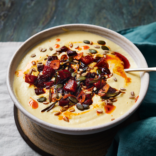 Parsnip Soup with Chorizo, Rosemary and Seeds