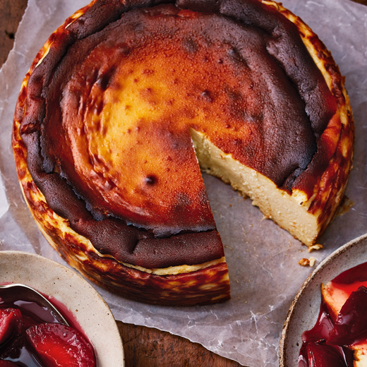 Basque Cheesecake with Lapsang Plum Compote
