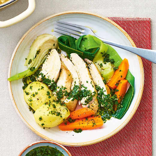 Poached Chicken and Veg with Salsa Verde