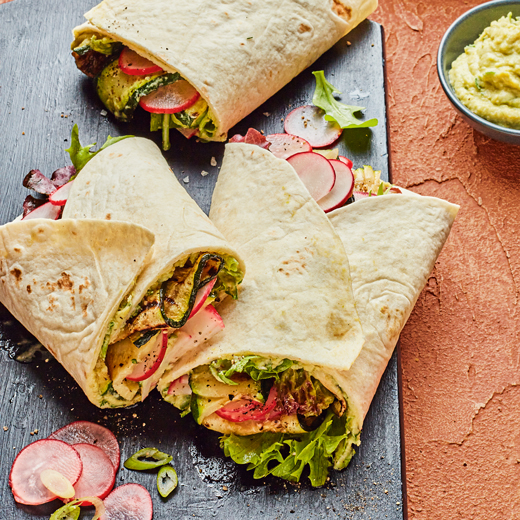 Pea and Butter Bean Houmous with Griddled Courgette Wrap