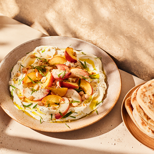 Labneh with Fresh Peach, Honey and Almonds