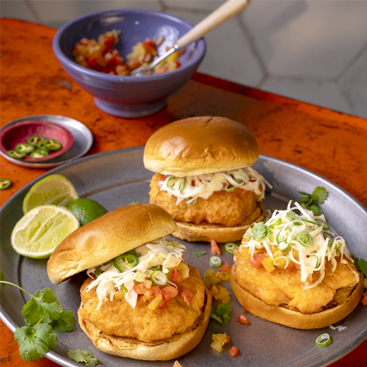 Prawn Burgers with Pineapple and Scotch Bonnet Salsa