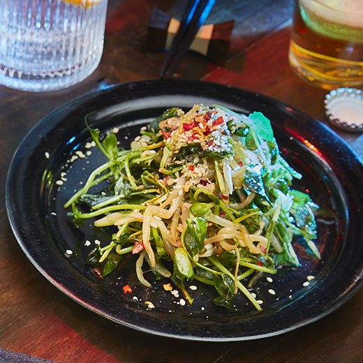 Beansprouts and Pea Shoots with Chilli, Garlic and Sesame