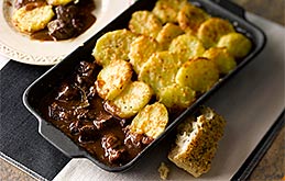 Beef Casserole with Sliced Potato Topping 