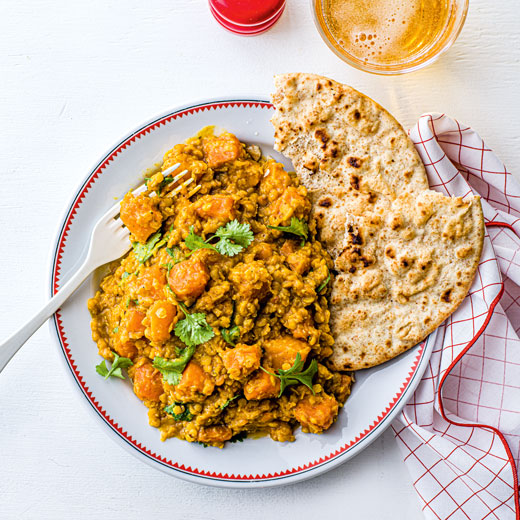 Baked Dal with Squash and Sweet Potato  