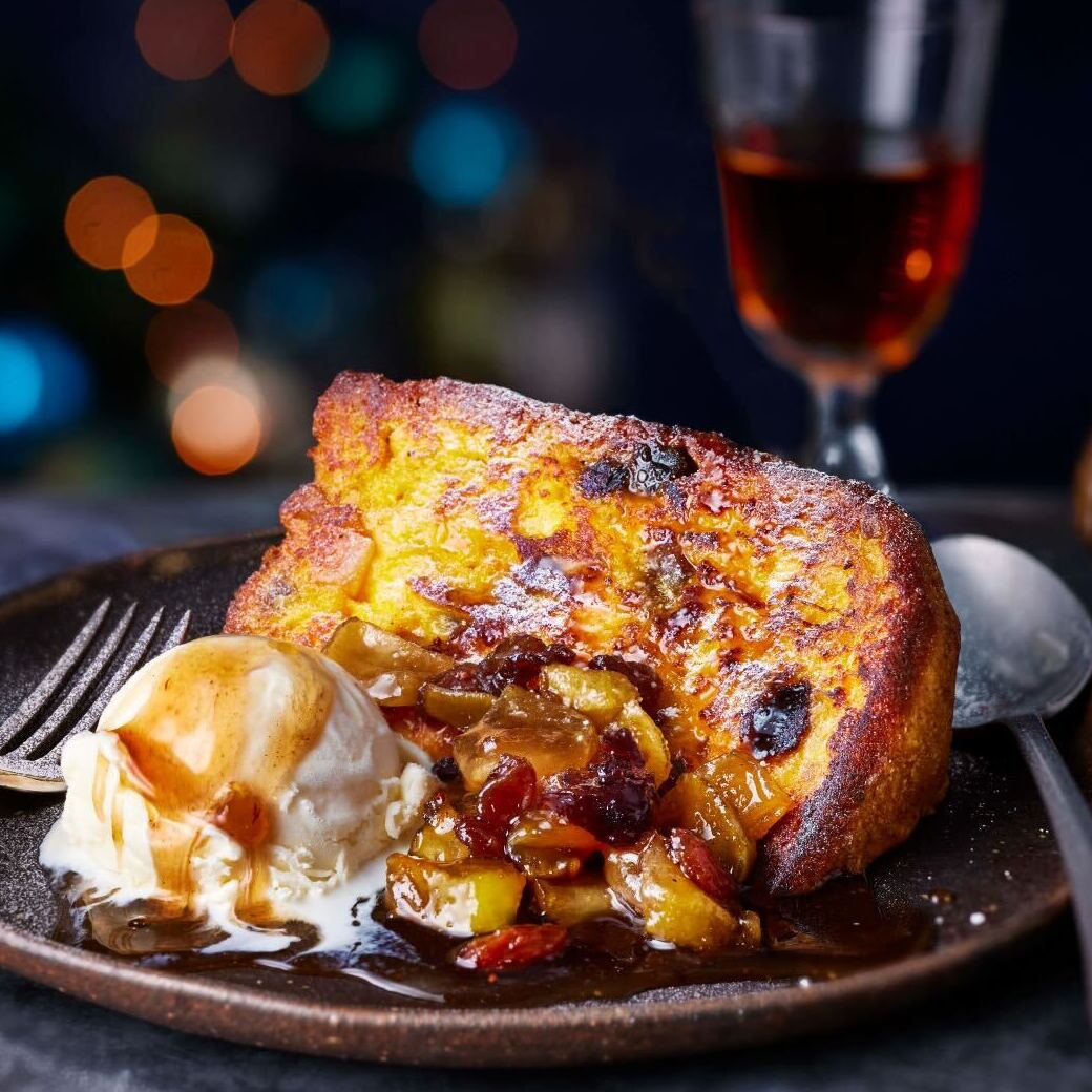 Luxury Fruit Loaf Eggy Bread With Spiced Fruit Compote
