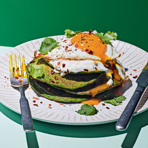 Green Pancakes with Garlicky Yoghurt and Fried Eggs