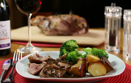 Roast Lamb and New Potatoes with Red Onion & Balsamic Gravy
