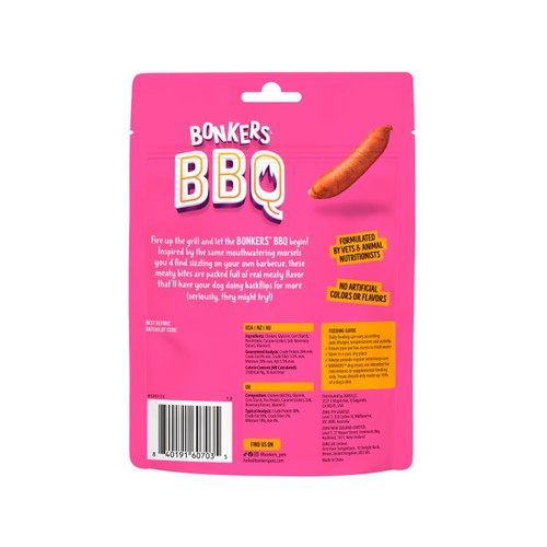 BONKERS BBQ, Soft & Chewy Chicken Sausage Flavored Dog Treats, 85g, Bag