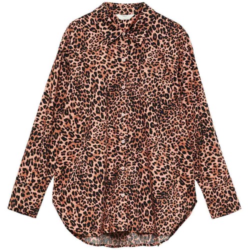 M&S Womens Pure Cotton Animal Print Pyjama Top, 8, Brown