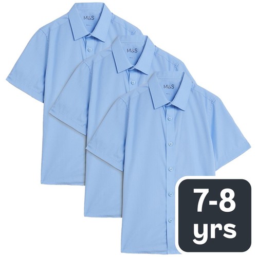 M&S Boys 3 Pack Regular Fit Shirt, 7-8 Y