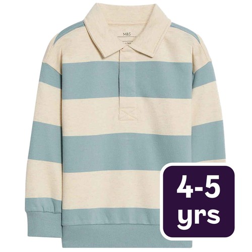M&S Striped Rugby Sweatshirt, 4-5 Years, Blue
