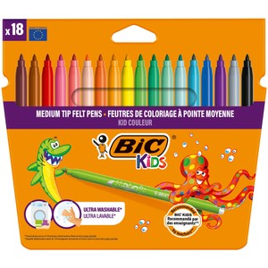 BIC Kids Kid Couleur Colouring Felt Pens, Wallet of 18