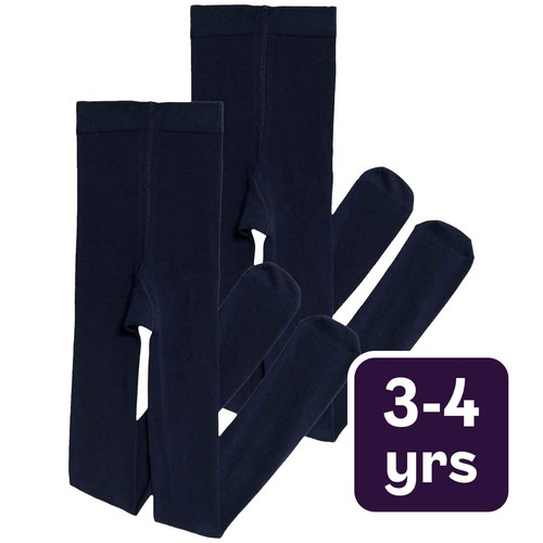 M&S Girls Cotton Rich School Tights, 3-4 Years, Navy